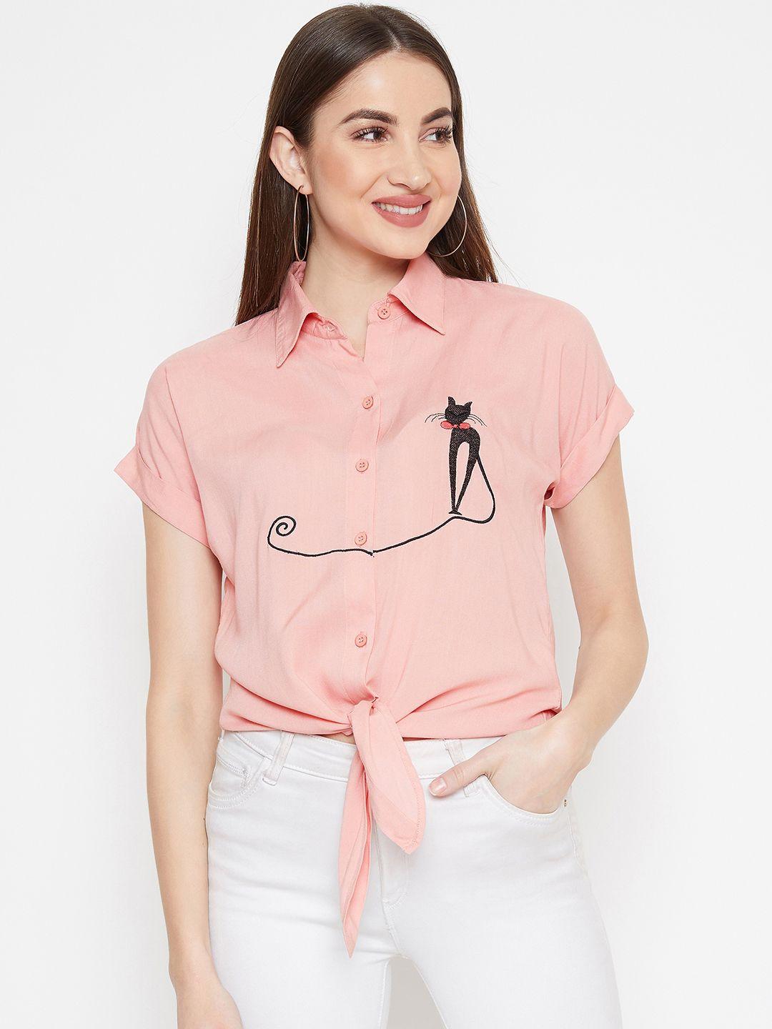 berrylush women pink embroidered shirt
