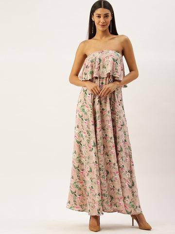 berrylush women pink off-shoulder floral printed maxi dress