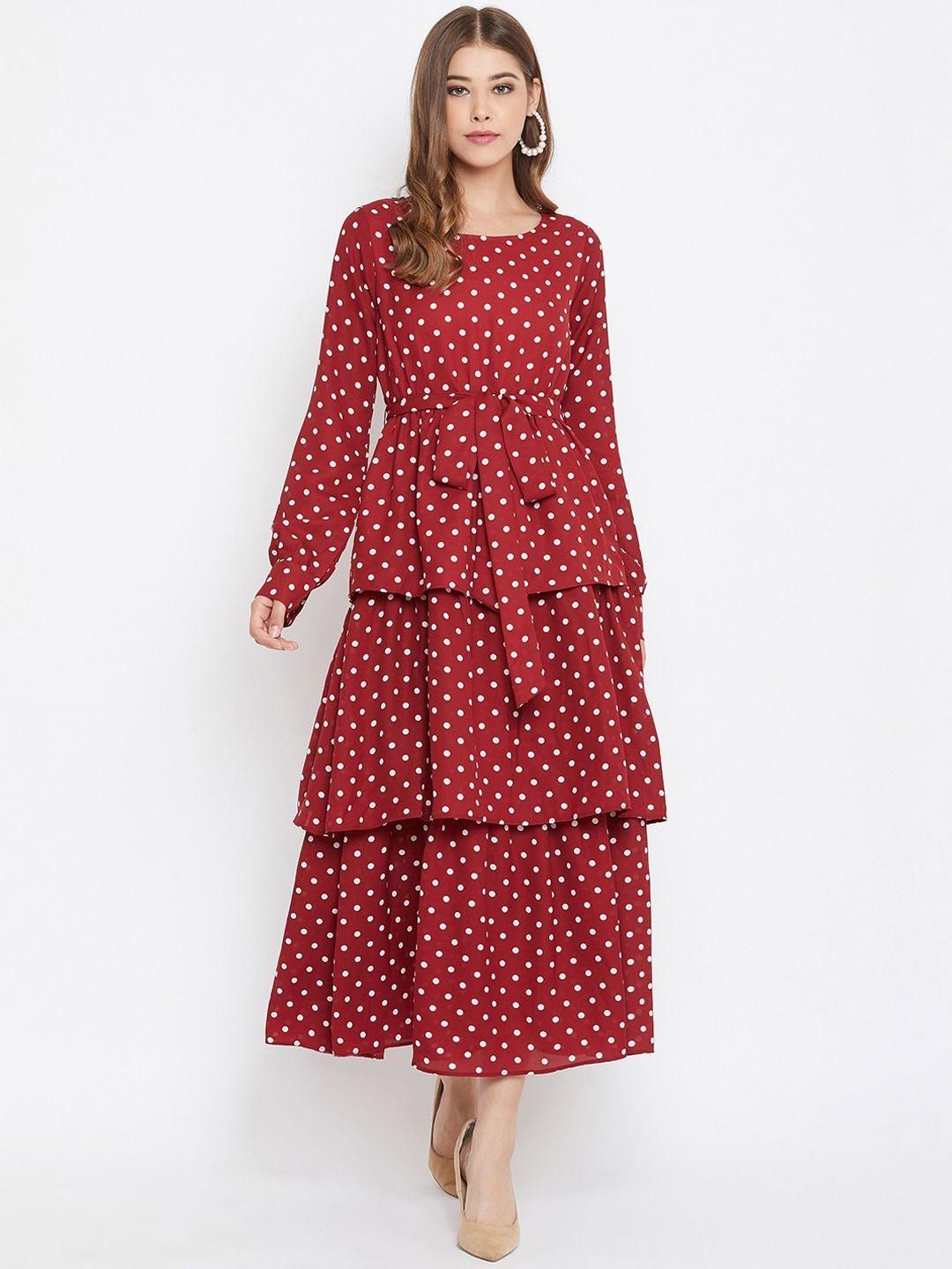 berrylush women red printed fit and flare dress