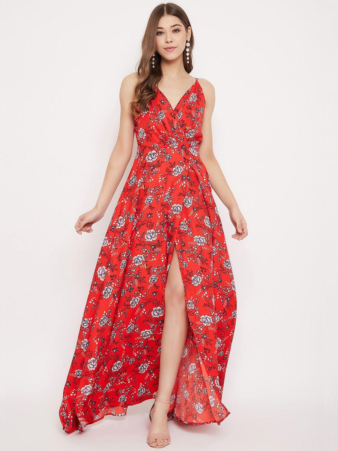 berrylush women red printed maxi dress