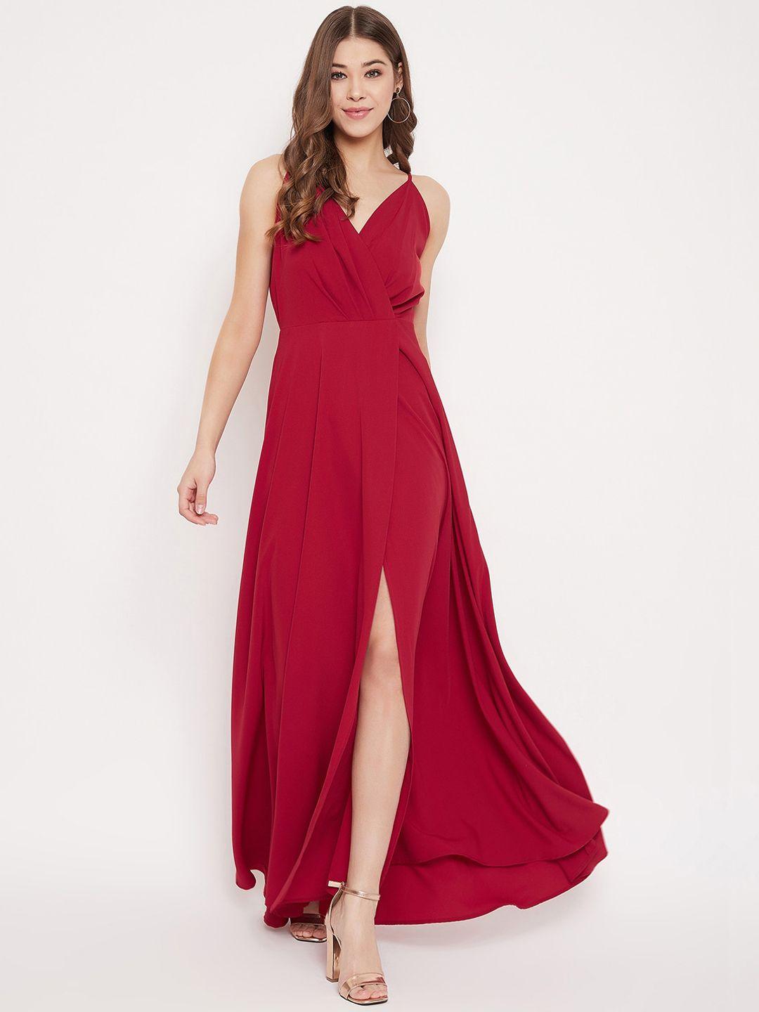 berrylush women red solid maxi dress