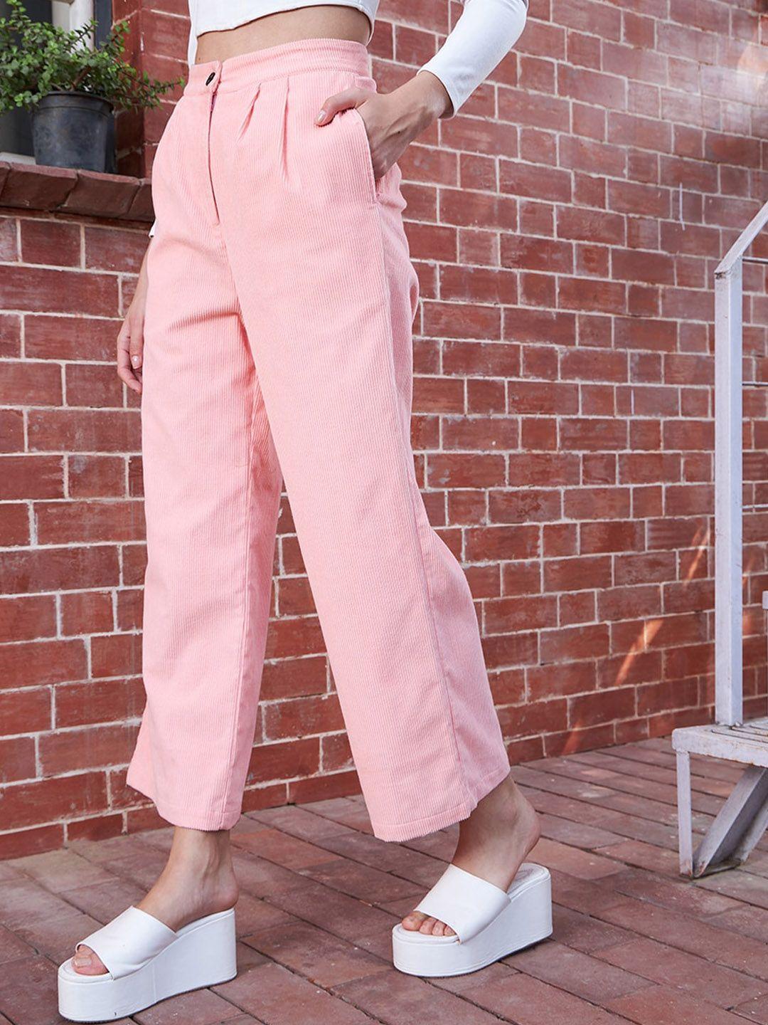 berrylush women relaxed straight leg fit high-rise pure cotton parallel trousers