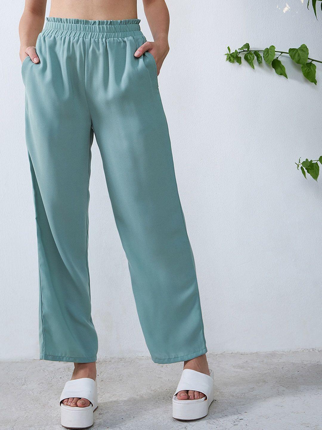 berrylush women relaxed straight leg high-rise plain loose fit trousers