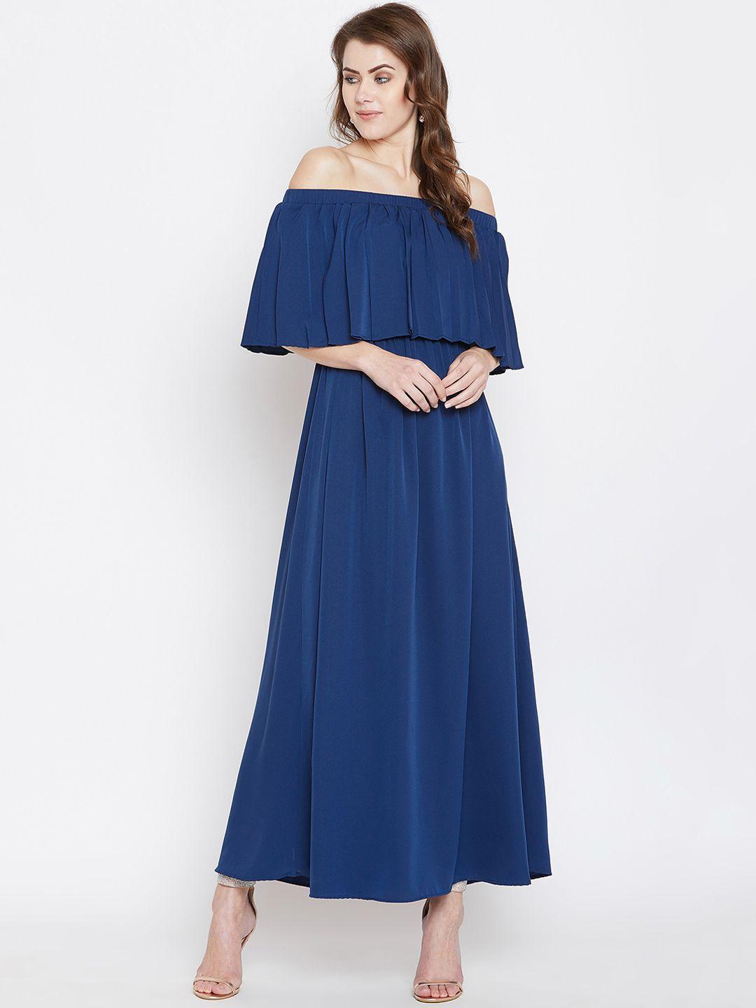 berrylush women solid blue maxi dress
