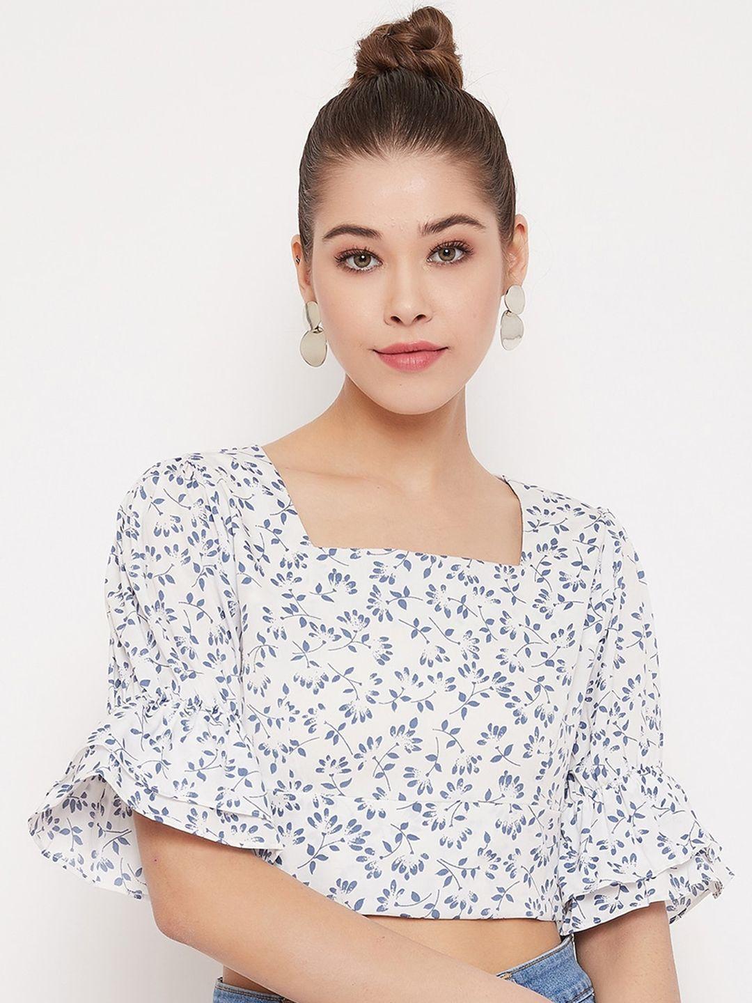 berrylush women white printed crop top