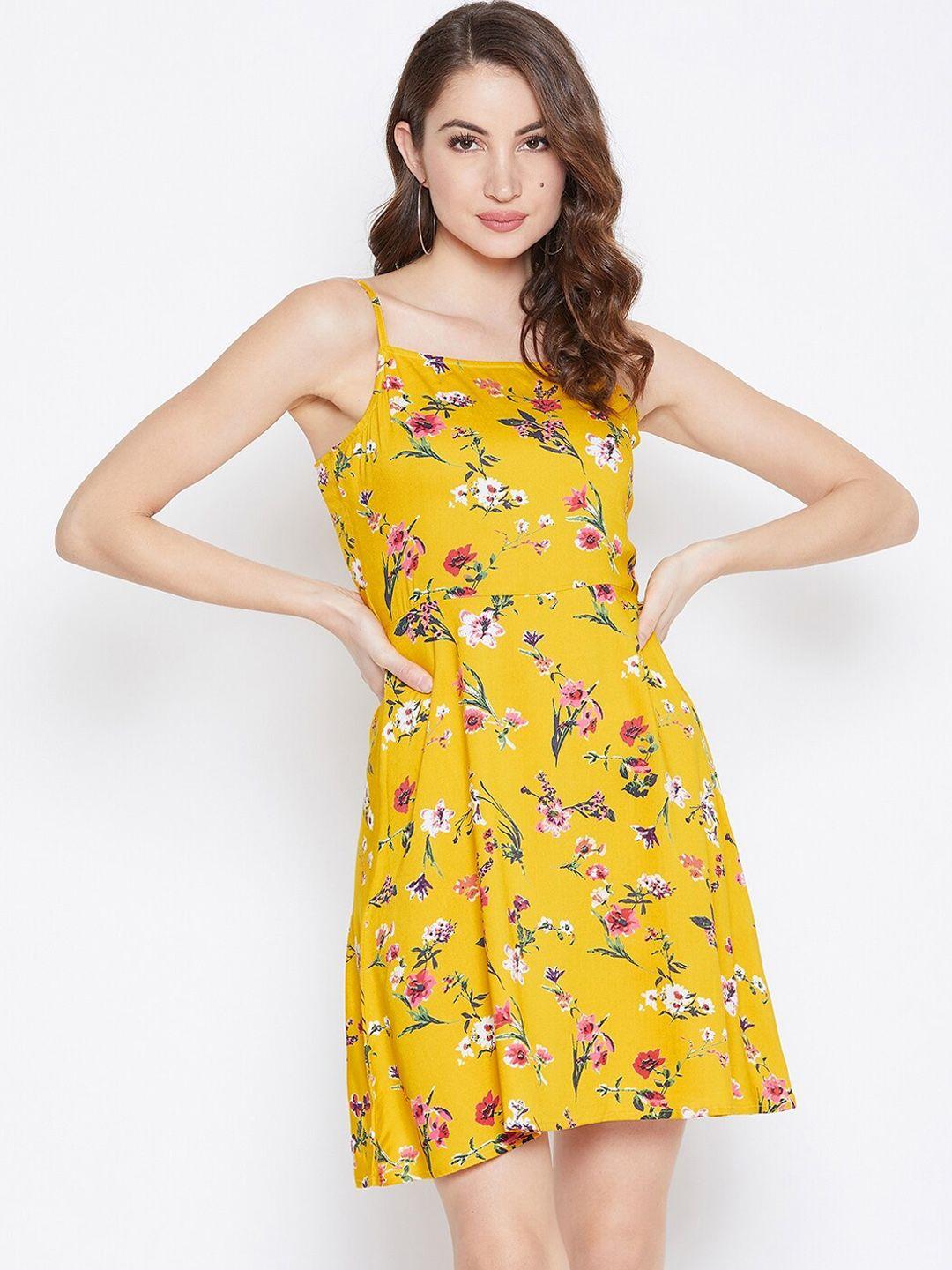 berrylush women yellow & white printed a-line dress