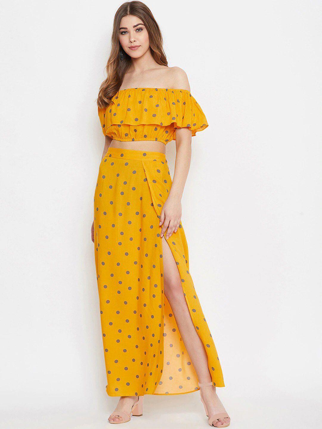 berrylush women yellow floral printed co-ordinate sets dress