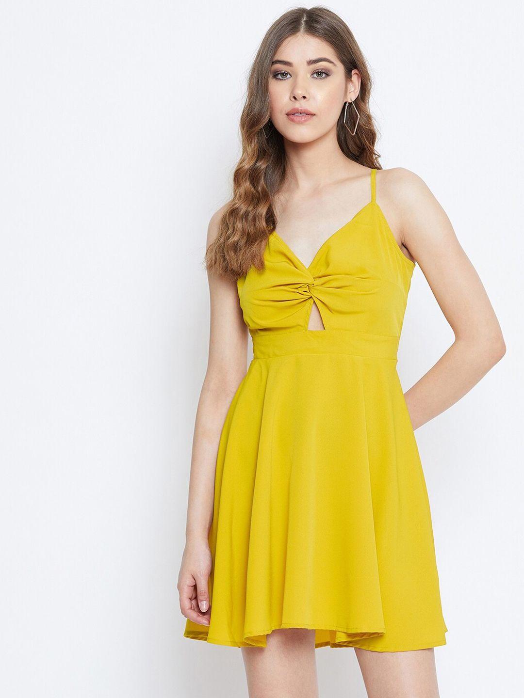 berrylush women yellow solid shoulder straps crepe empire dress