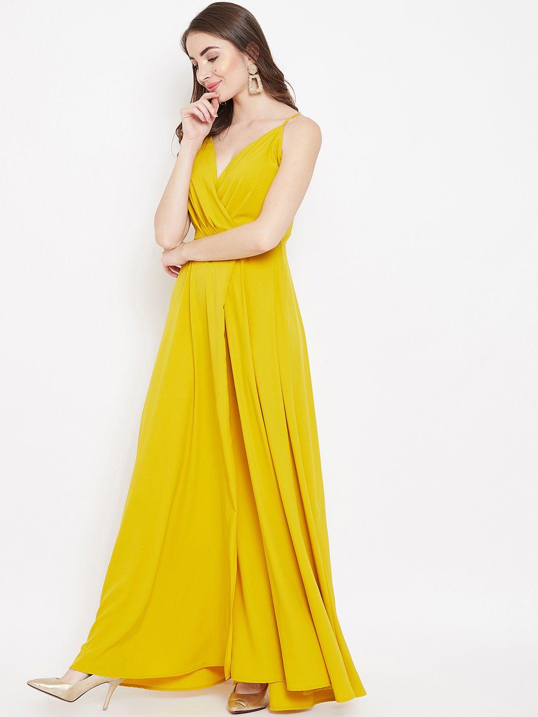 berrylush women yellow solid wrap maxi dress