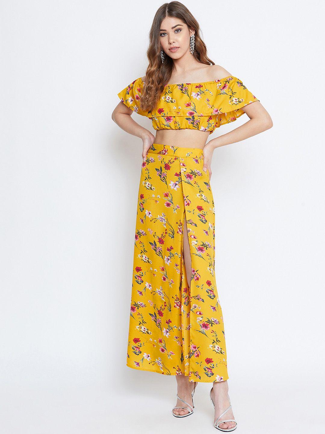 berrylush yellow floral printed two-piece dress