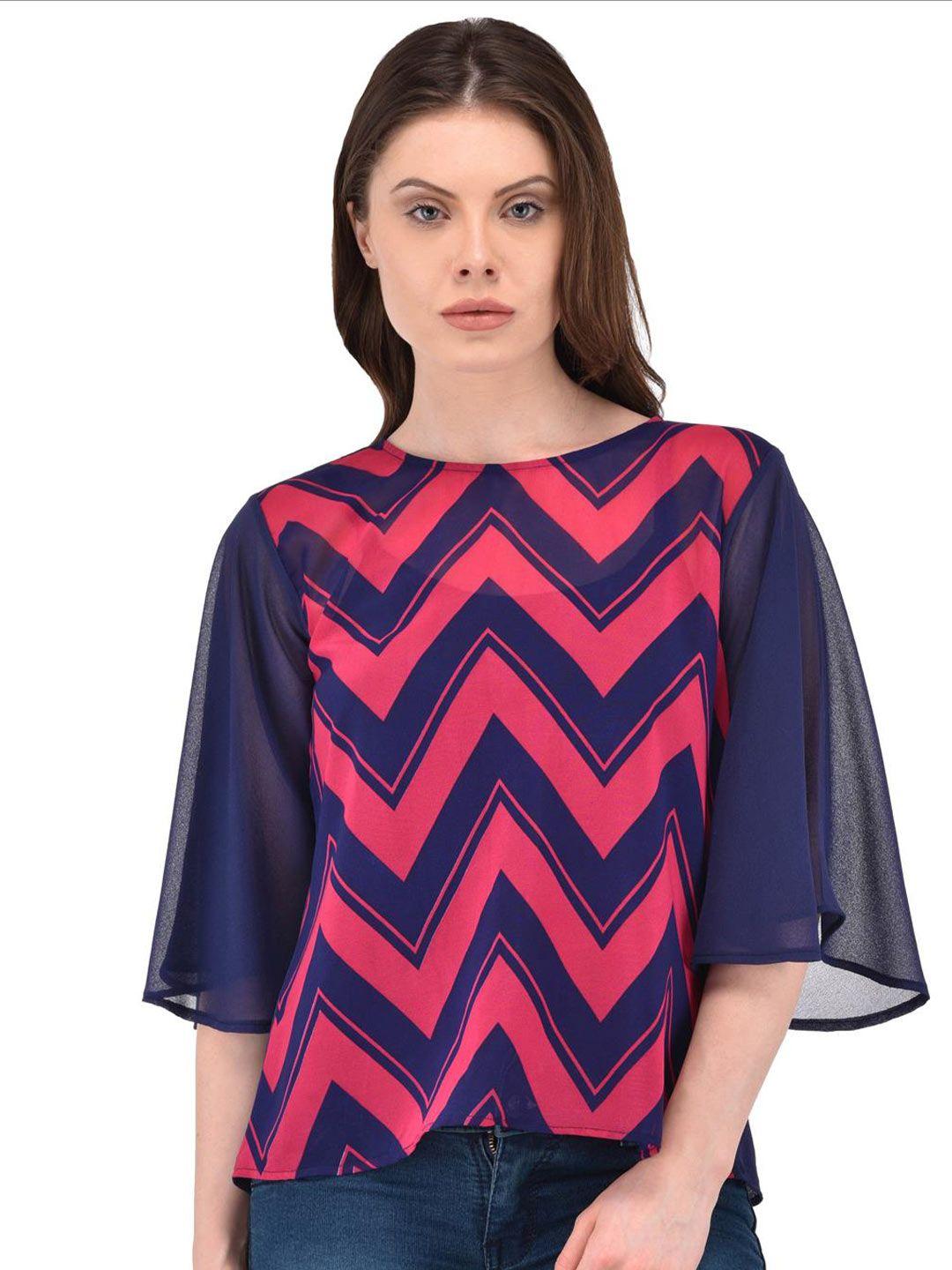 berrypeckers chevron printed flared sleeves styled back top