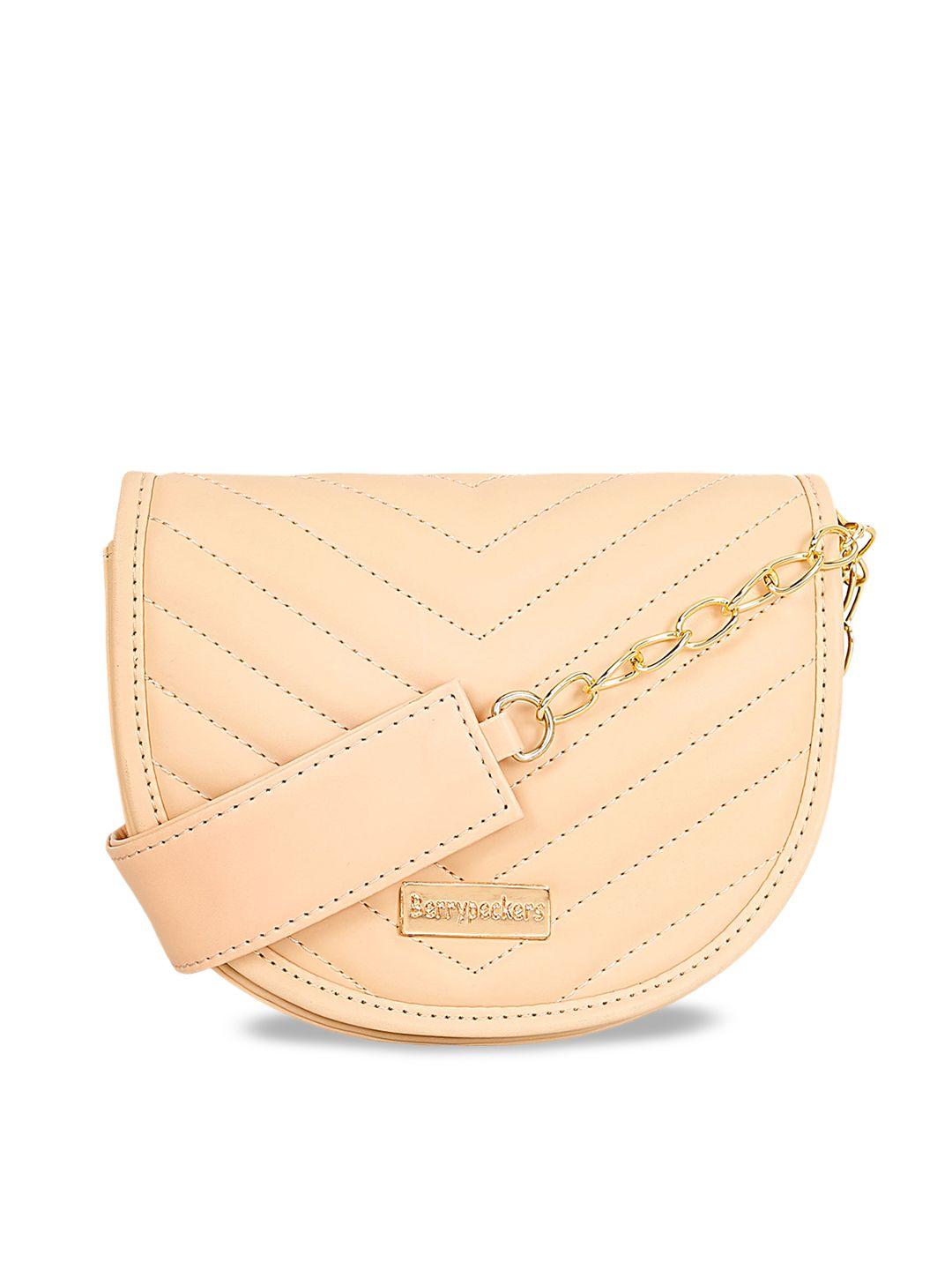 berrypeckers peach-coloured embellished bucket sling bag
