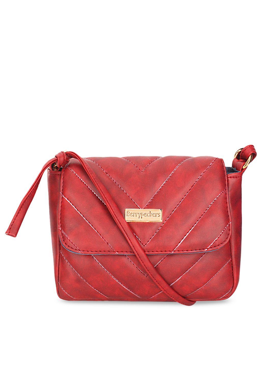 berrypeckers red pu structured sling bag with quilted