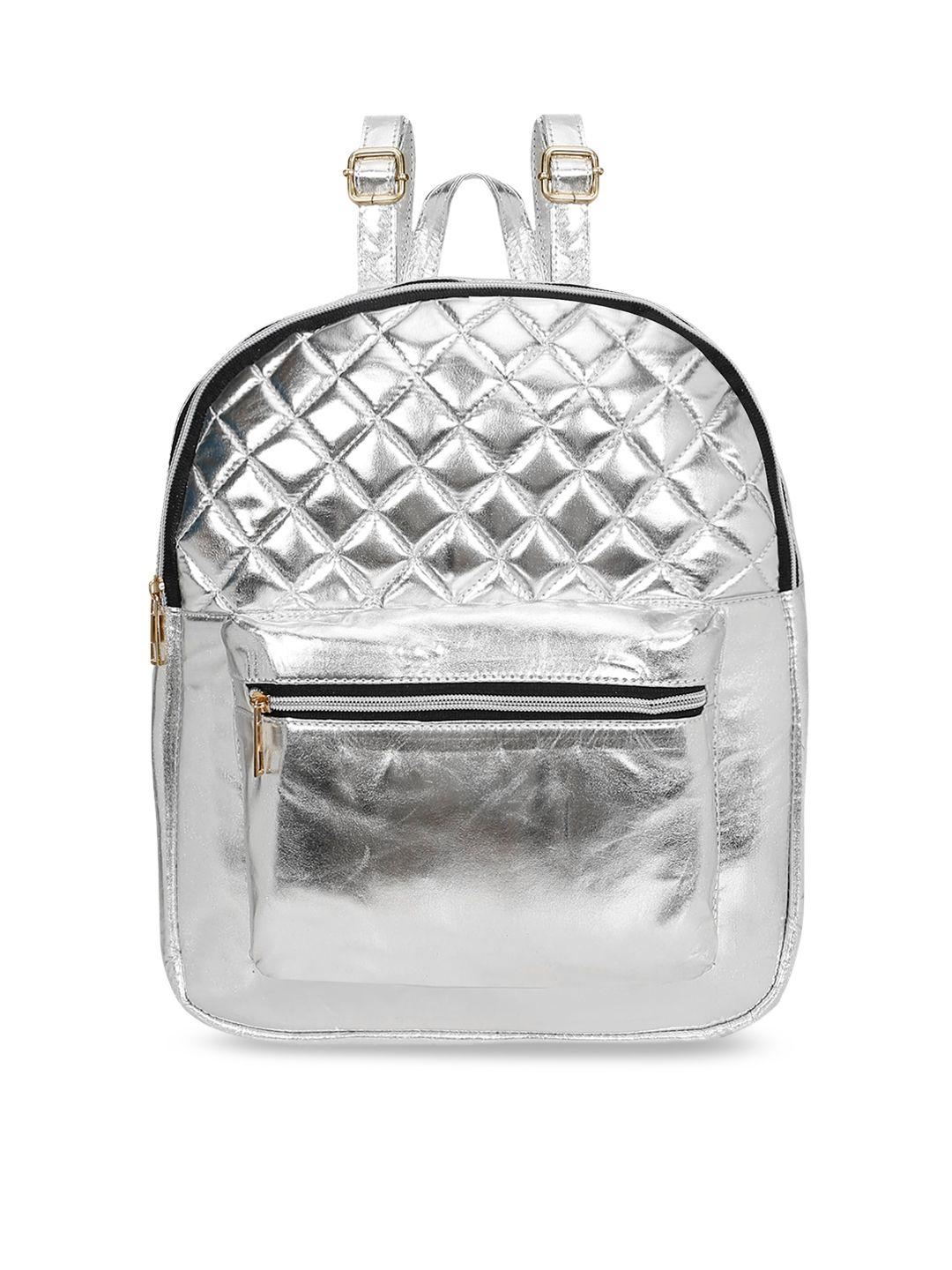 berrypeckers silver-toned structured handheld bag with quilted