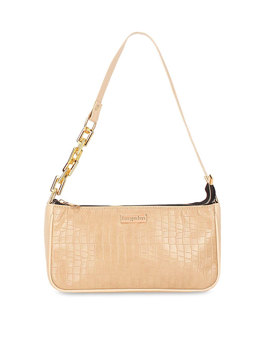 berrypeckers cream-coloured textured pu structured shoulder bag with quilted