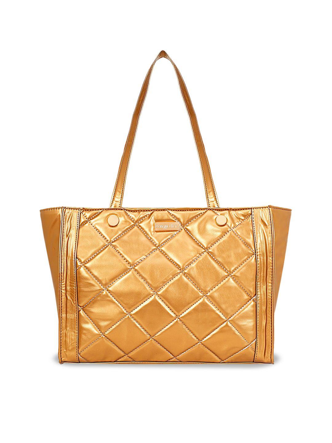 berrypeckers gold-toned structured handheld bag with quilted