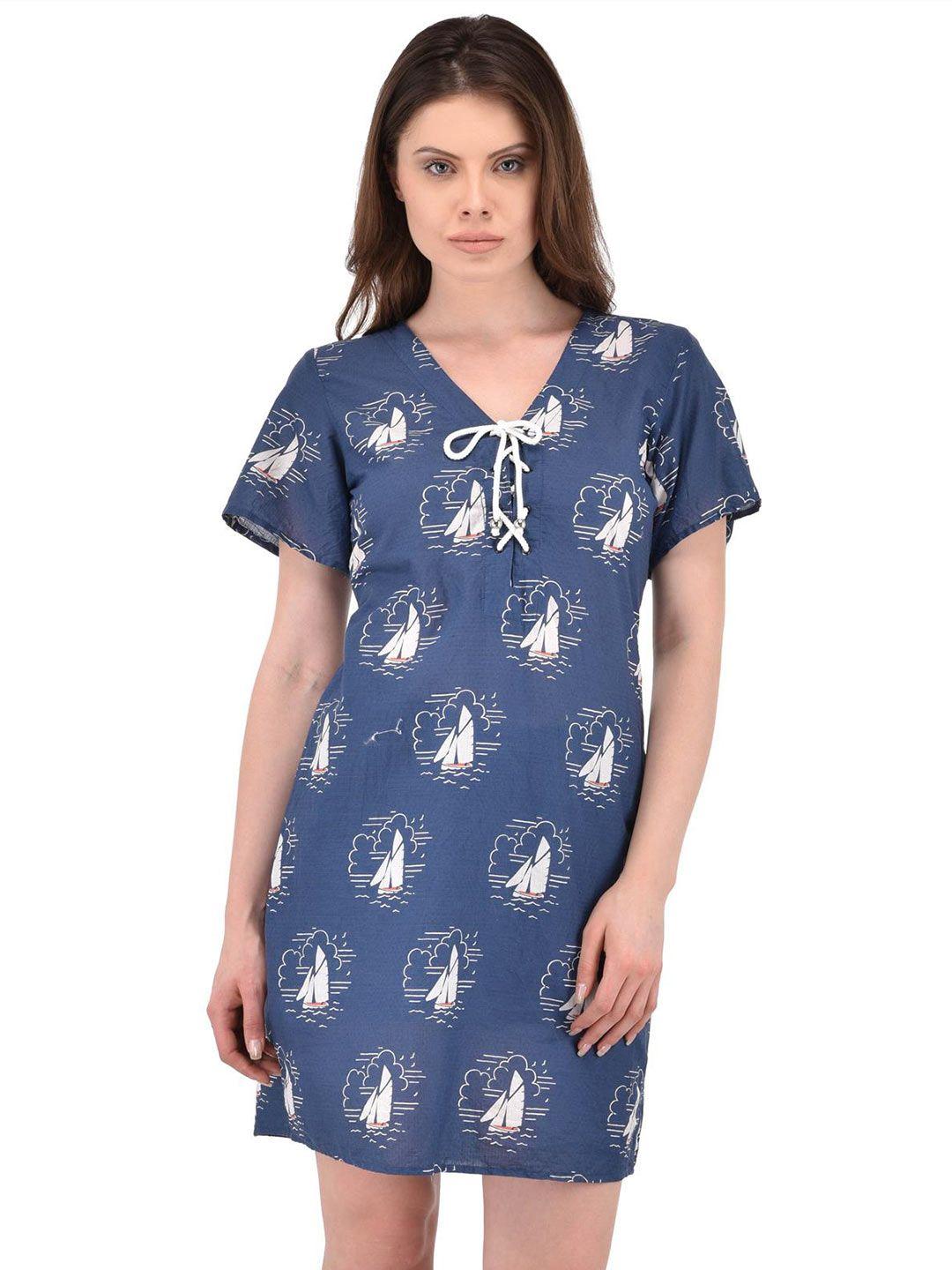 berrypeckers nautical printed v-neck cotton sheath dress