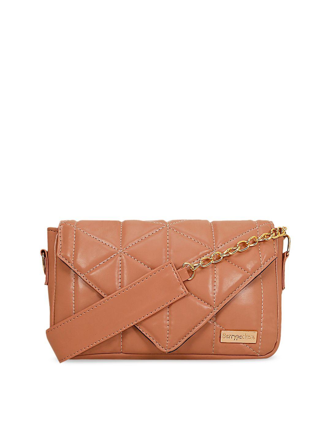 berrypeckers peach-coloured embellished structured sling bag with quilted