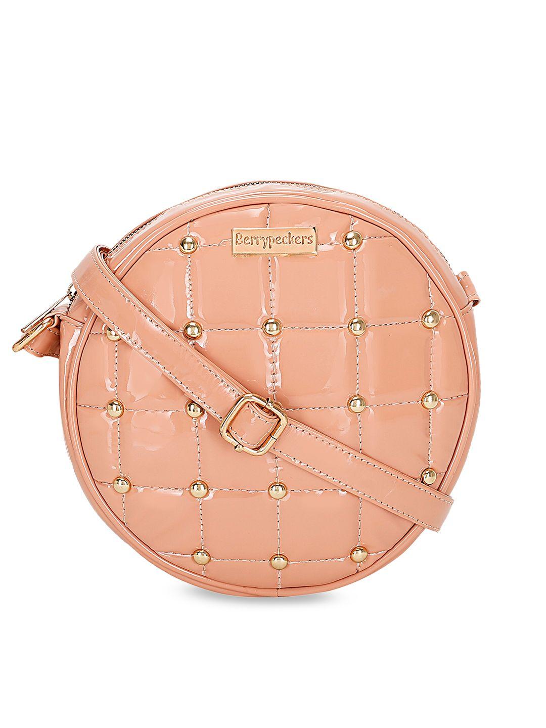 berrypeckers peach-coloured embellished structured sling bag