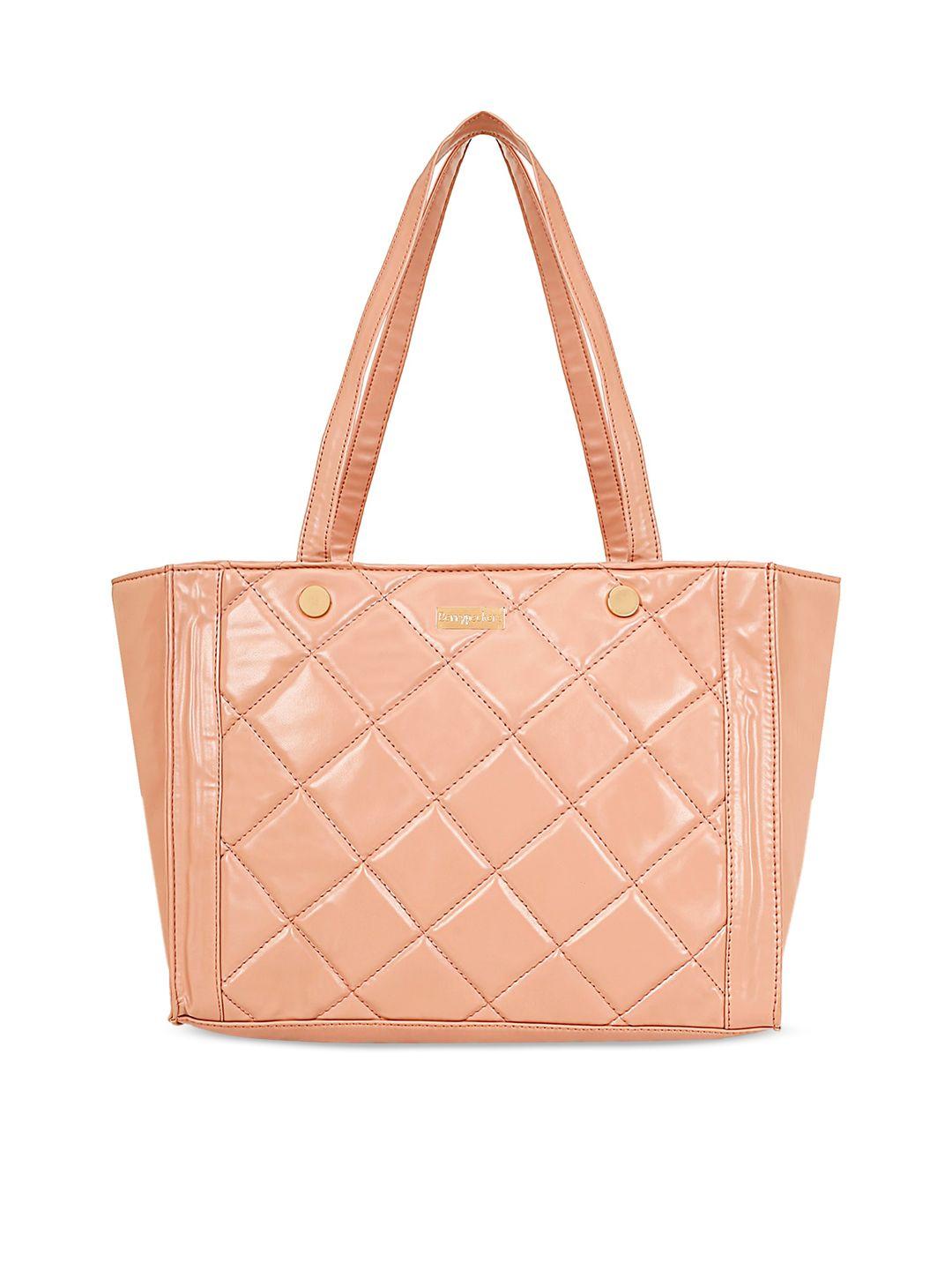 berrypeckers peach-coloured structured handheld bag with quilted