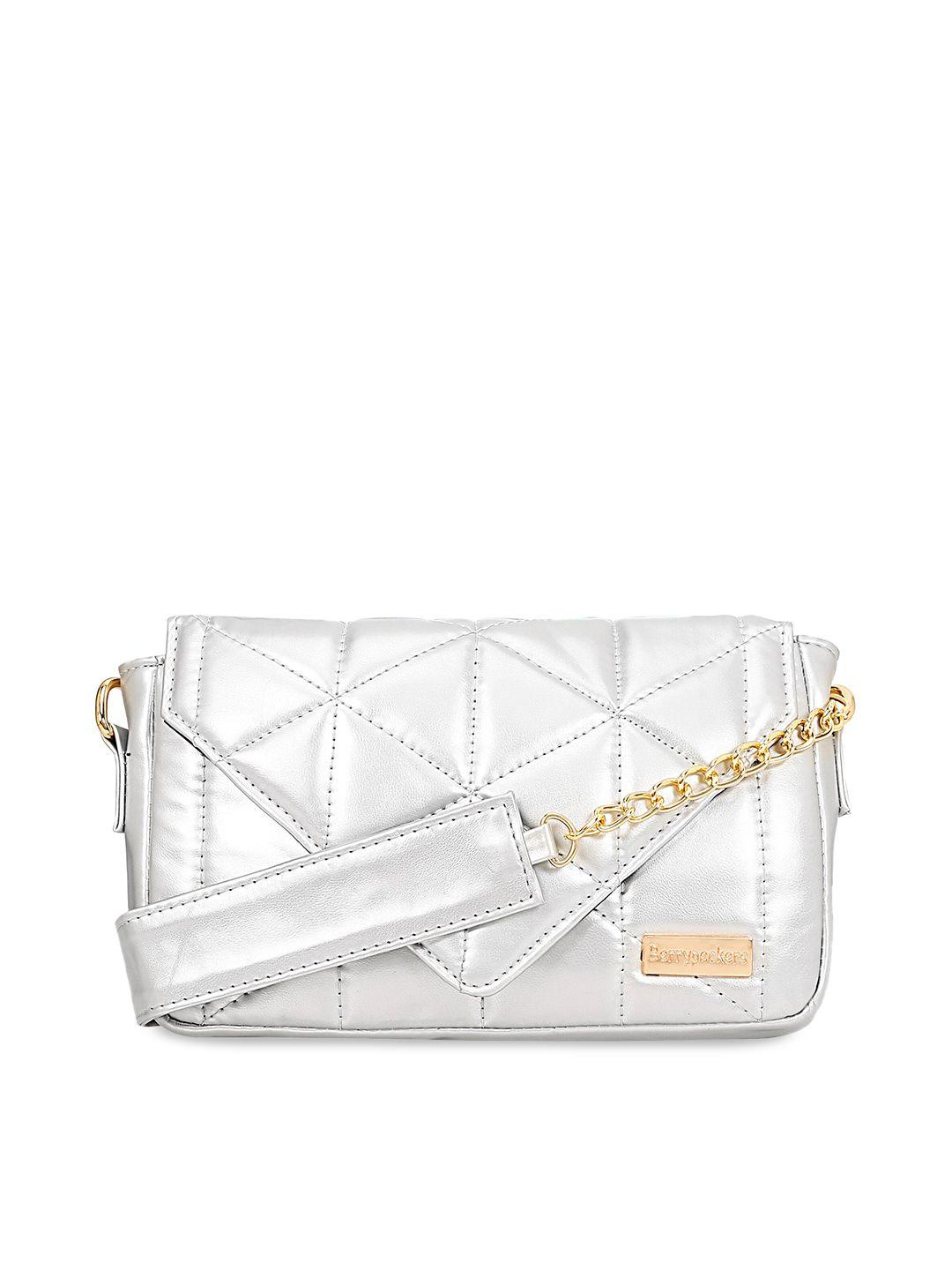 berrypeckers silver-toned embellished structured satchel with cut work