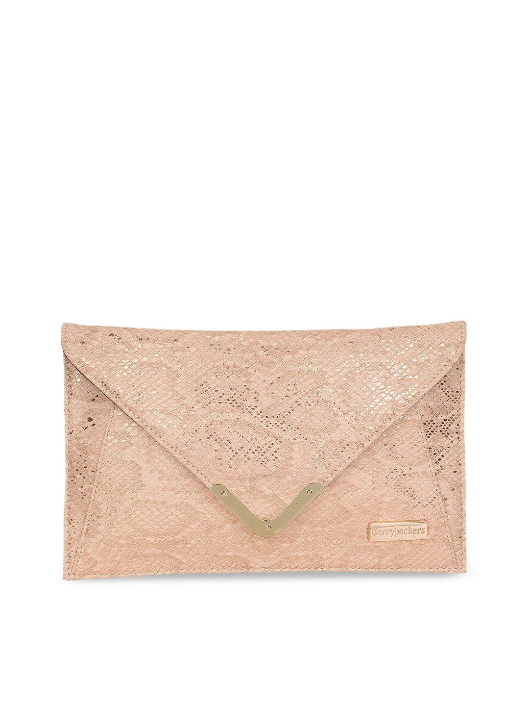 berrypeckers women peach-coloured textured clutch