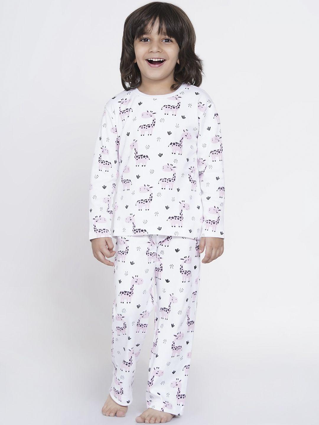 berrytree boys white & pink printed organic cotton night suit