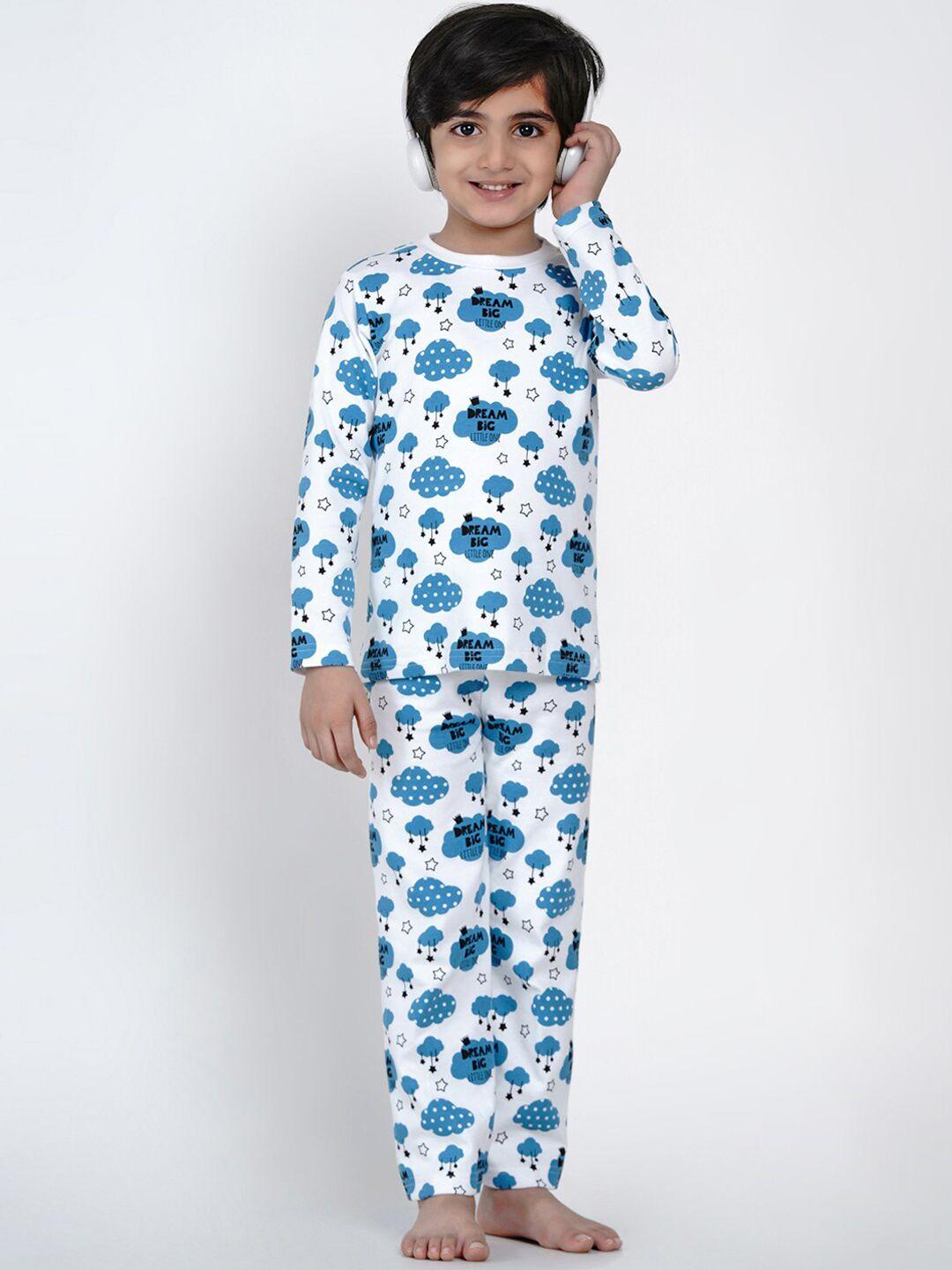 berrytree kids blue & white printed organic cotton sustainable night suit