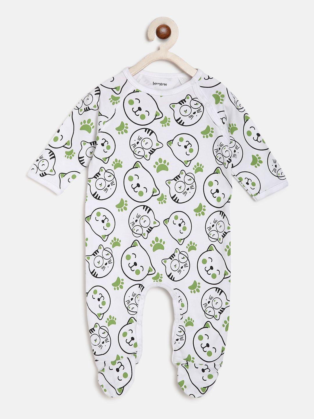 berrytree kids green & white printed organic cotton sustainable rompers