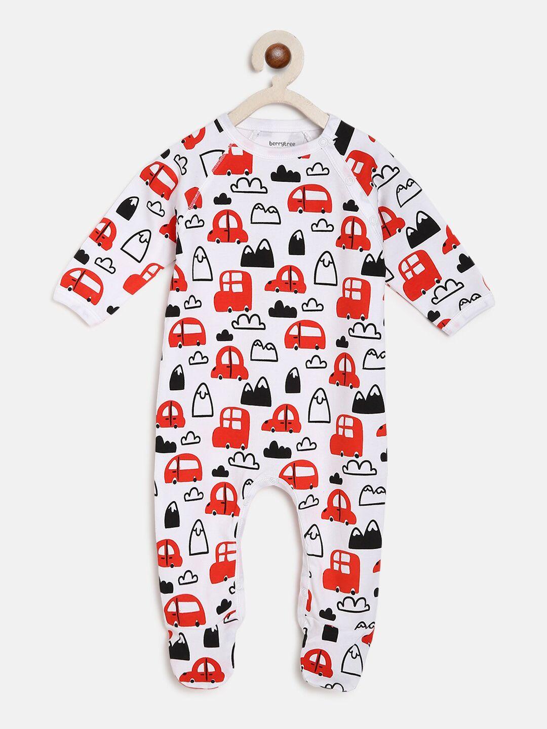 berrytree kids red & white printed organic cotton sustainable rompers