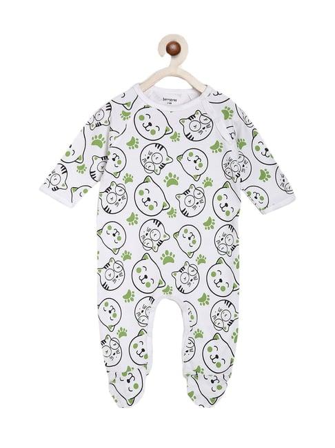 berrytree organic kids green cotton cats print rompers