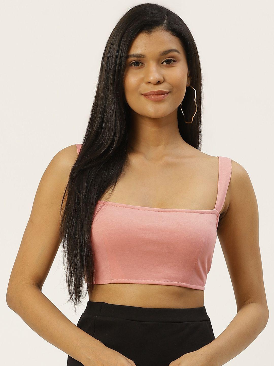 besiva peach-coloured solid crop styled back top