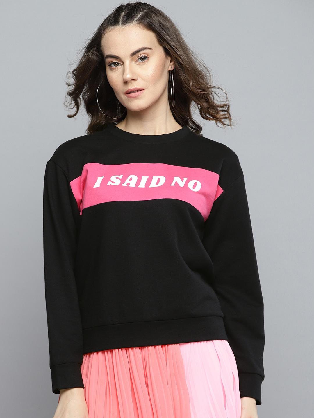 besiva women black & pink printed sweatshirt