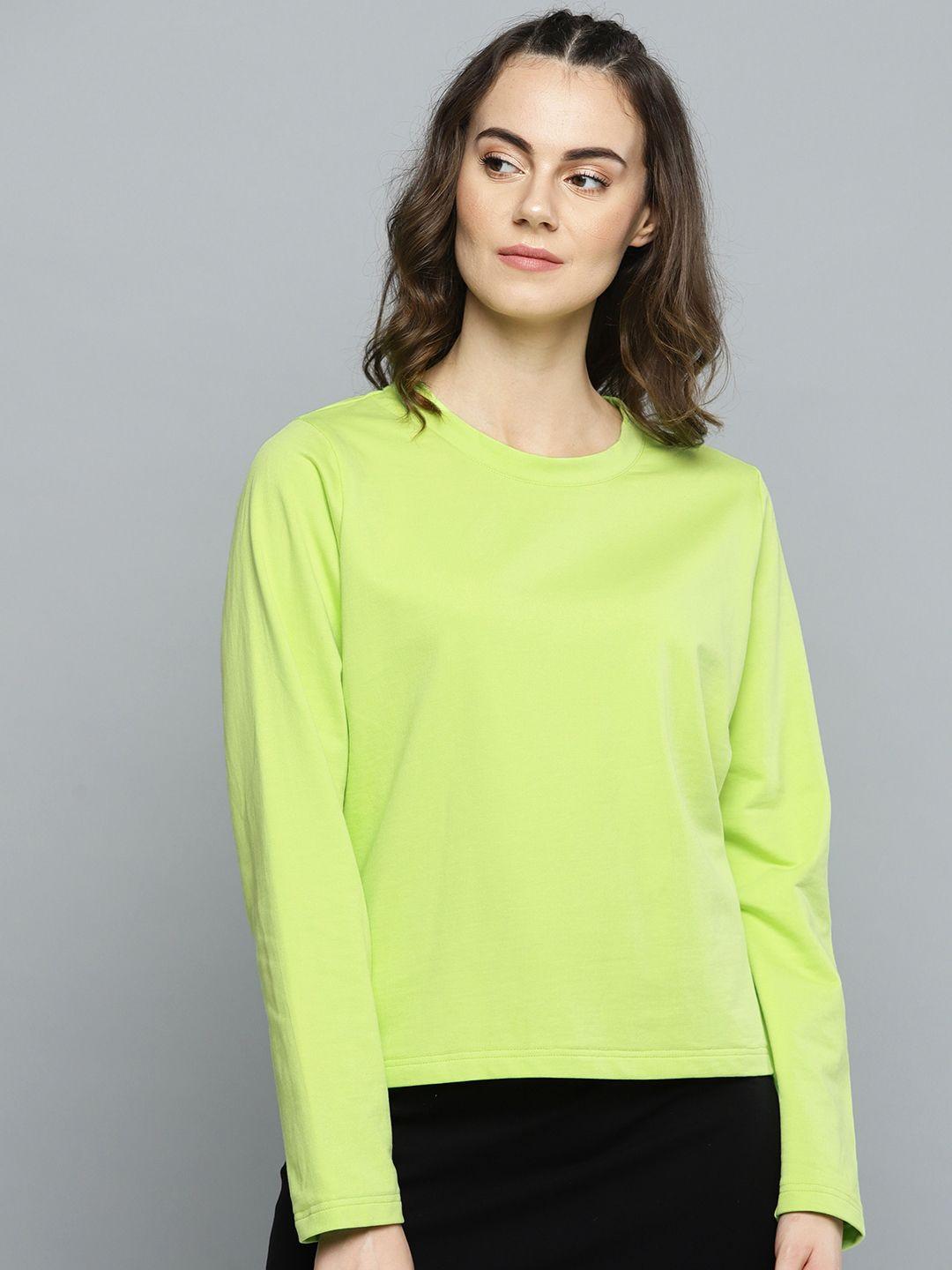 besiva women fluorescent green solid sweatshirt