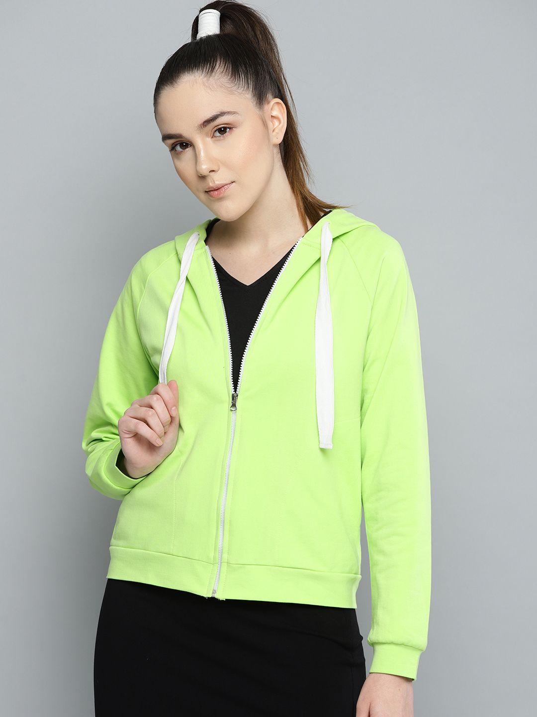 besiva women neon green solid hooded sweatshirt