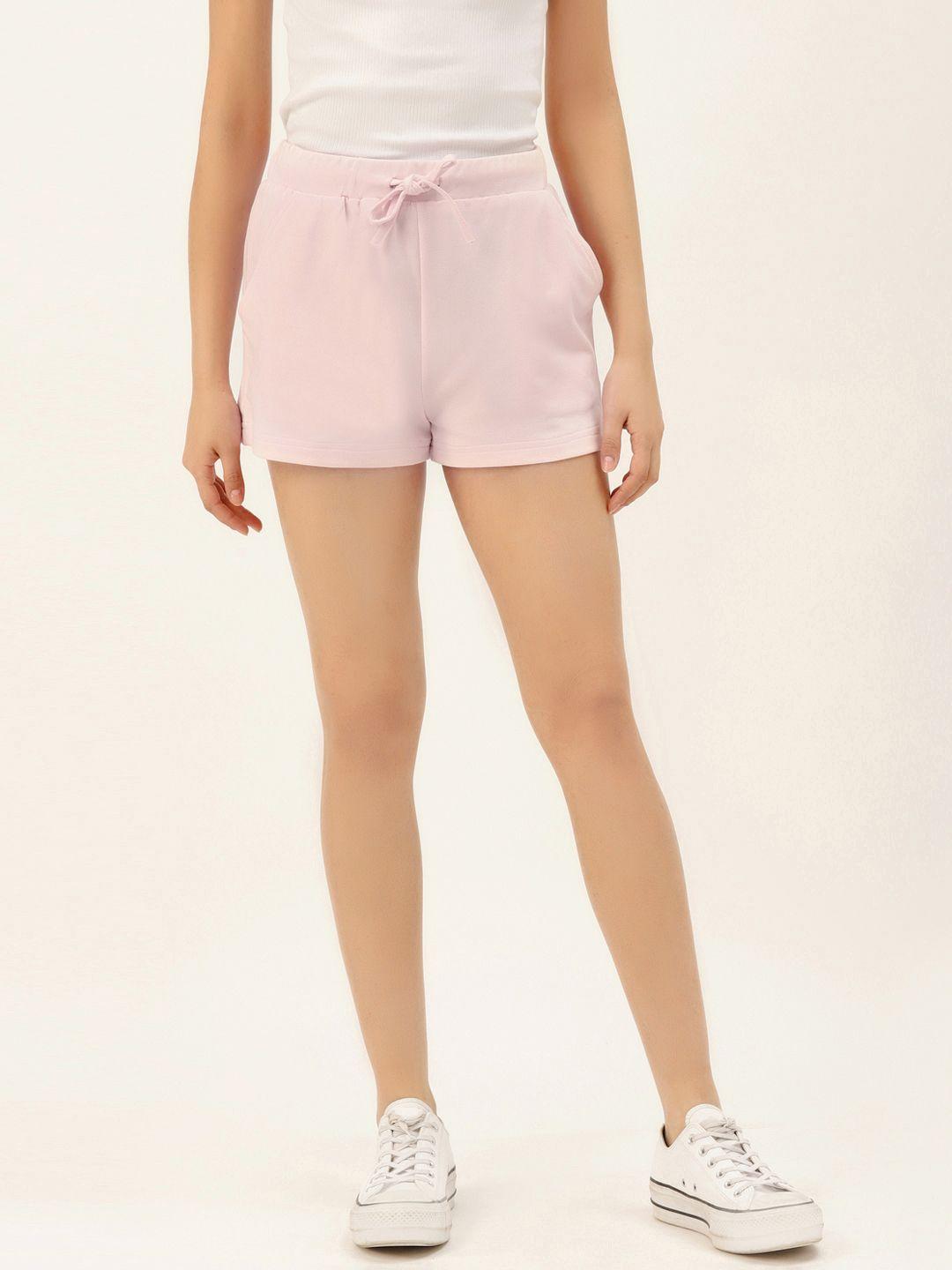 besiva women pink solid cotton regular fit regular shorts