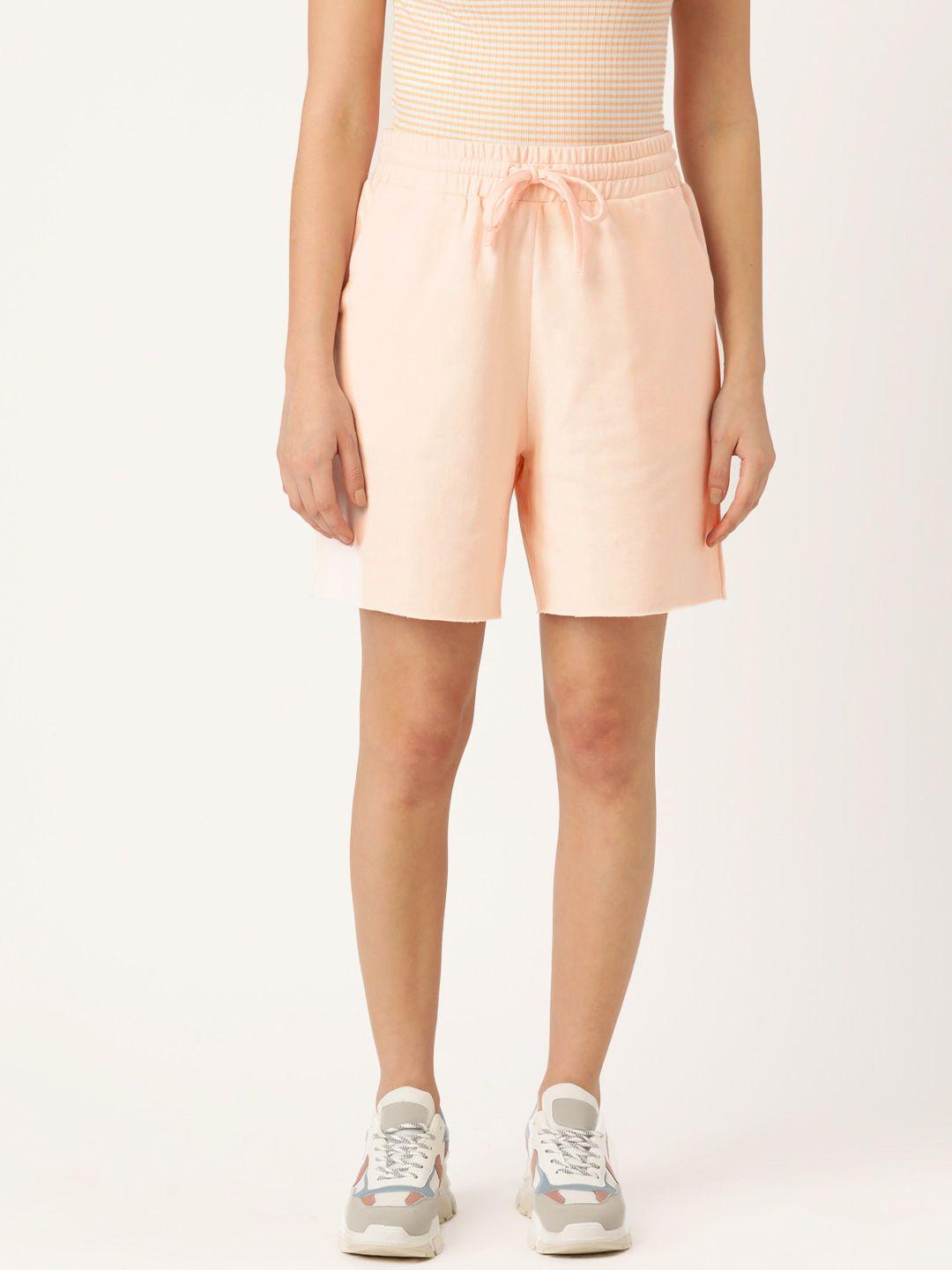 besiva-women-pink-solid-cotton-shorts-with-raw-hem