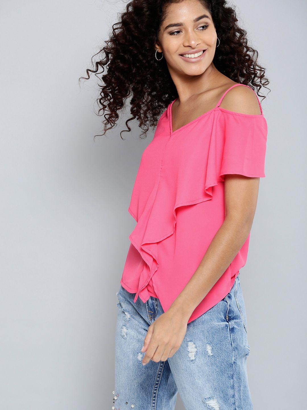 besiva women pink solid layered a-line top