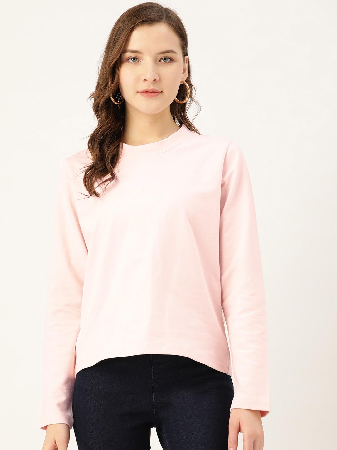 besiva women pink solid pure cotton solid sweatshirt