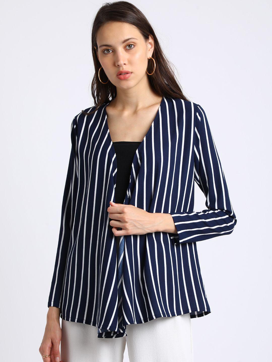 besiva navy blue striped open front shrug