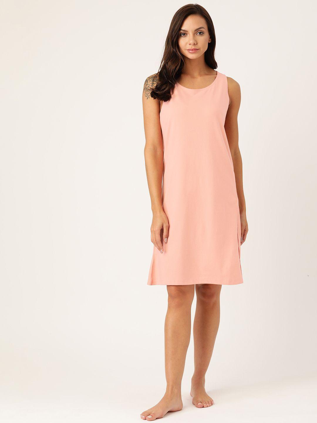 besiva pink solid nightdress with side slit