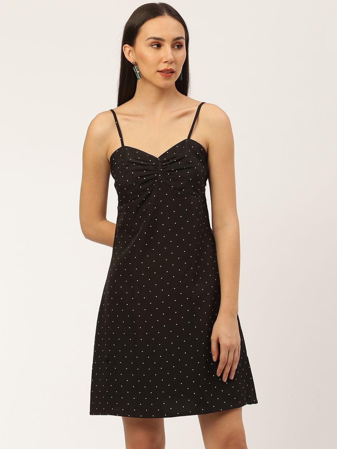 besiva women black & white ditsy dots print empire dress