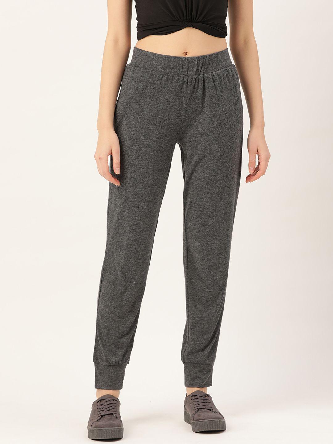 besiva women charcoal grey pure cotton solid joggers