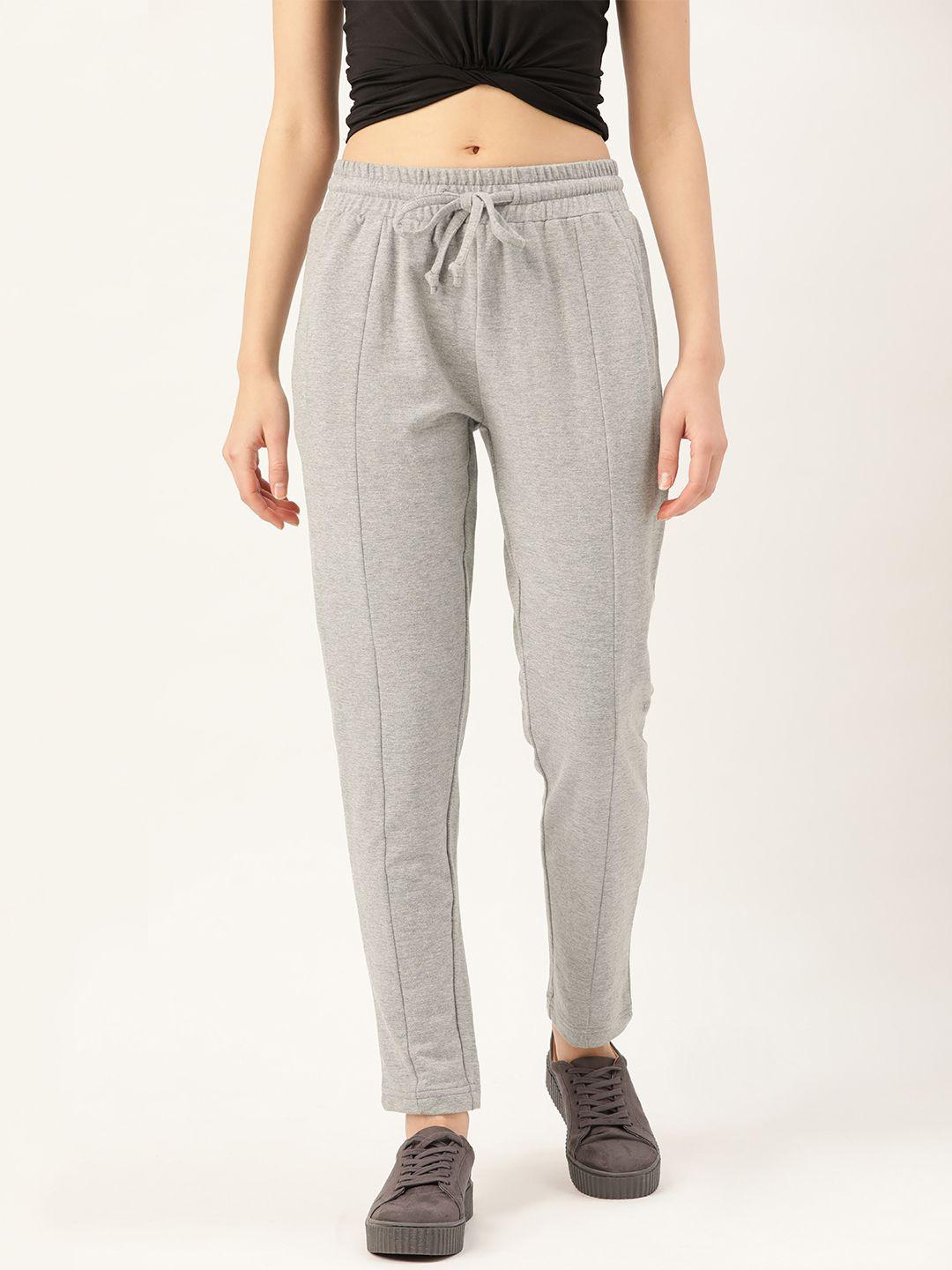 besiva women grey melange solid pure cotton track pants