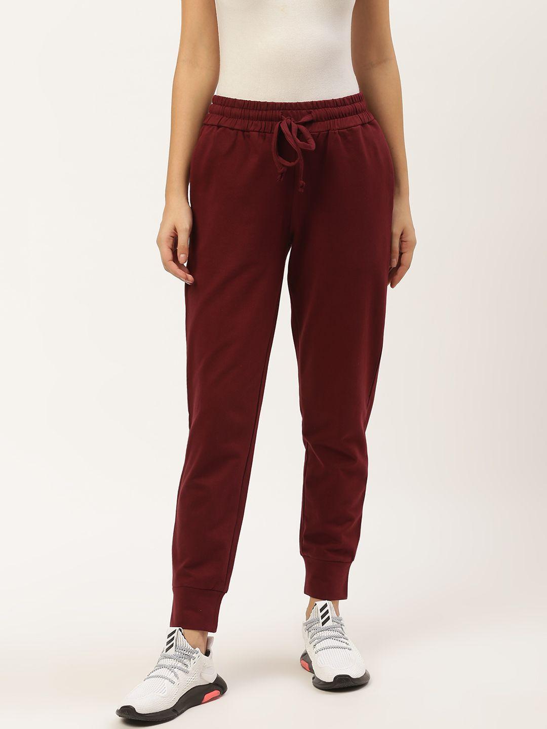 besiva women maroon solid straight fit joggers