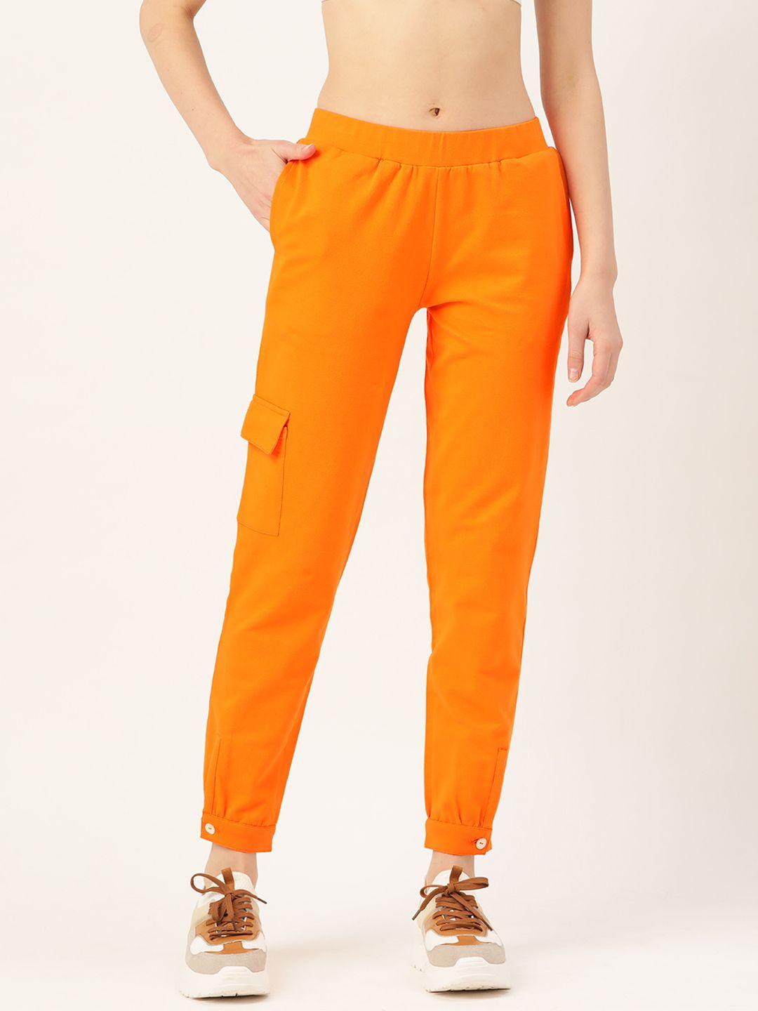 besiva women orange pure cotton solid joggers