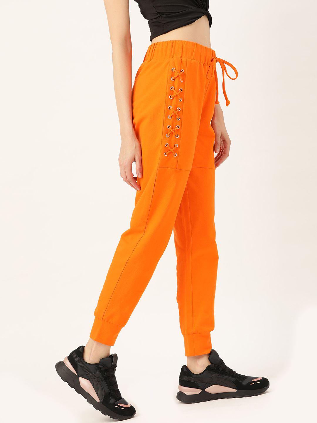 besiva women orange pure cotton solid joggers