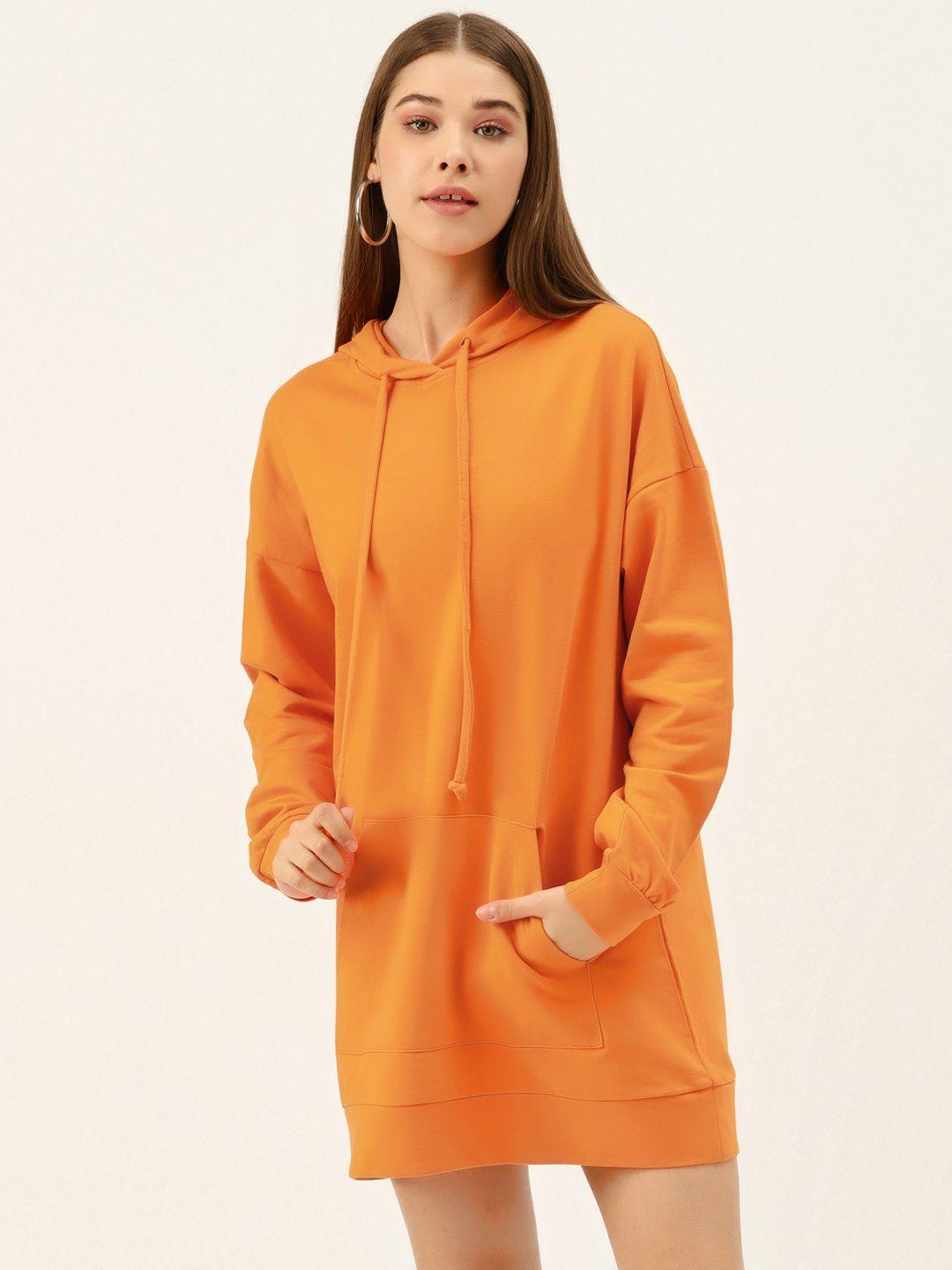 besiva women orange solid cotton jumper dress
