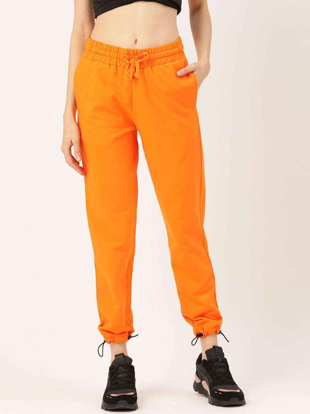 besiva women orange solid pure cotton joggers