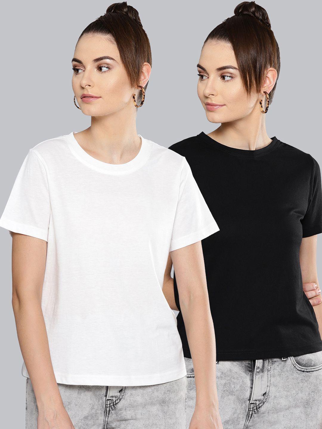 besiva women pack of 2 solid round neck t-shirts